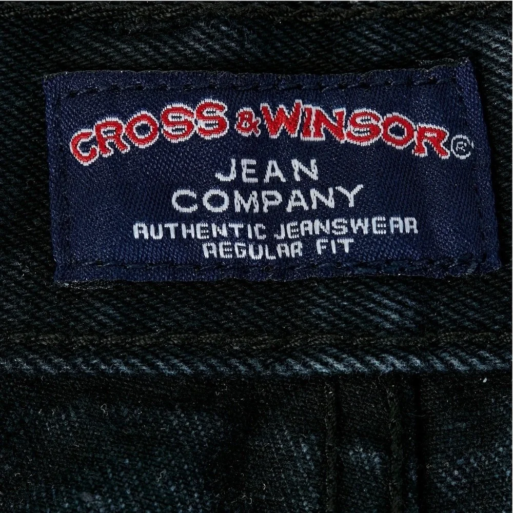 Cross & Winsor Mens Black Denim Jeans FITS 36x28 Regular Fit Straight Leg Cotton